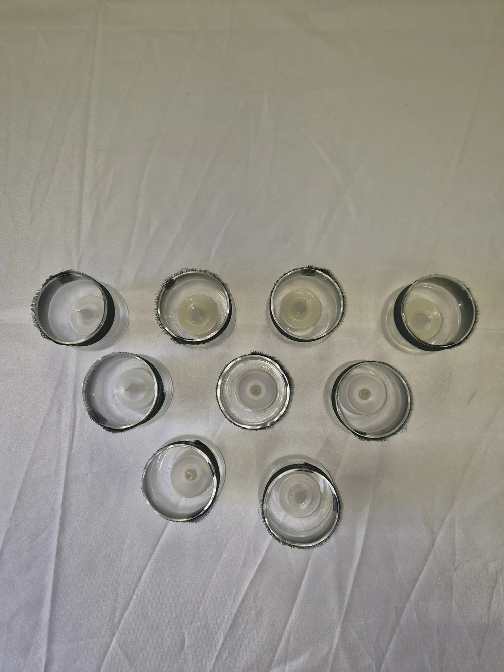 Set of Clear Glass 9 Votive Candle Holders LED green Trim